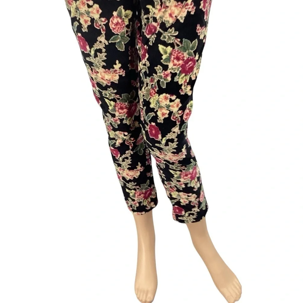 Free People Black Floral Fine Corduroy Skinny Pants Size 28